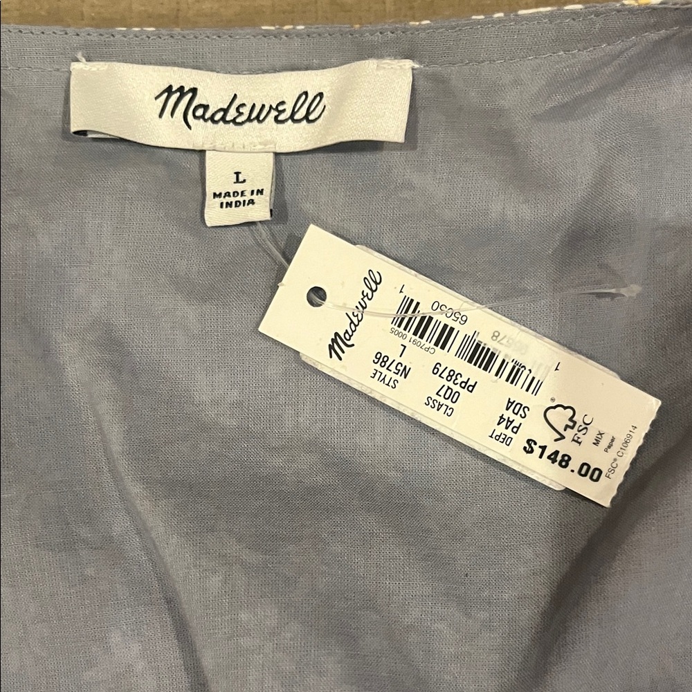 Madewell Floral Ruffle Trim Wrap Dress Cotton Large lavender gray white NWT - Picture 6 of 10